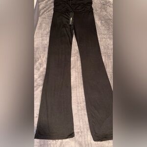 Woman’s Black Flared Yoga Pants with Fold Over Waist
